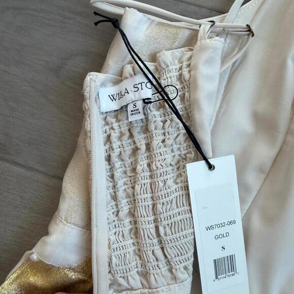 Willa Story Gold Metallic Ruffle Mini Dress Size S - Picture 3 of 7